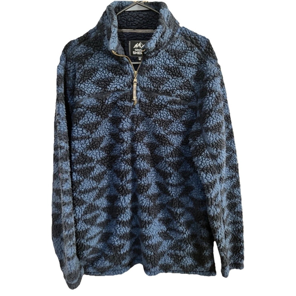 Adult Blue Grizzly Sherpa Long Sleeve Pullover Jacket‎ Size Medium